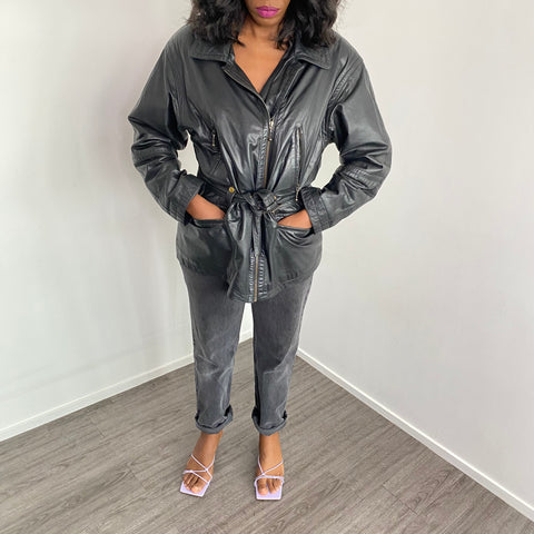 VESTE VINTAGE EN CUIR CEINTURÉ
