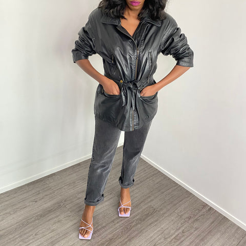 VESTE VINTAGE EN CUIR CEINTURÉ