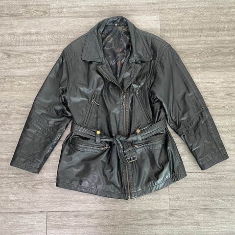 VESTE VINTAGE EN CUIR CEINTURÉ