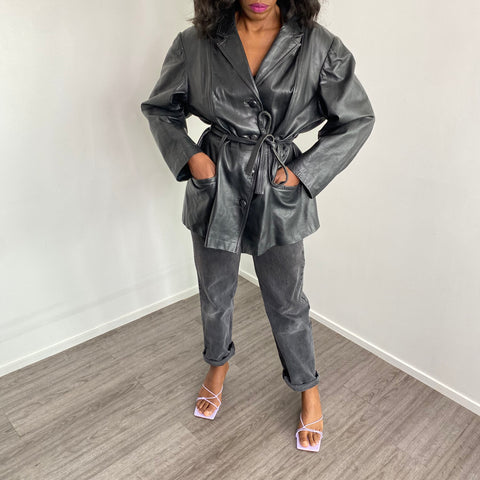VESTE VINTAGE EN CUIR CEINTURÉ