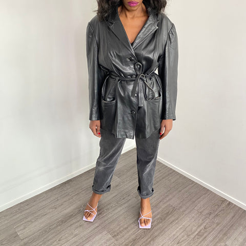 VESTE VINTAGE EN CUIR CEINTURÉ